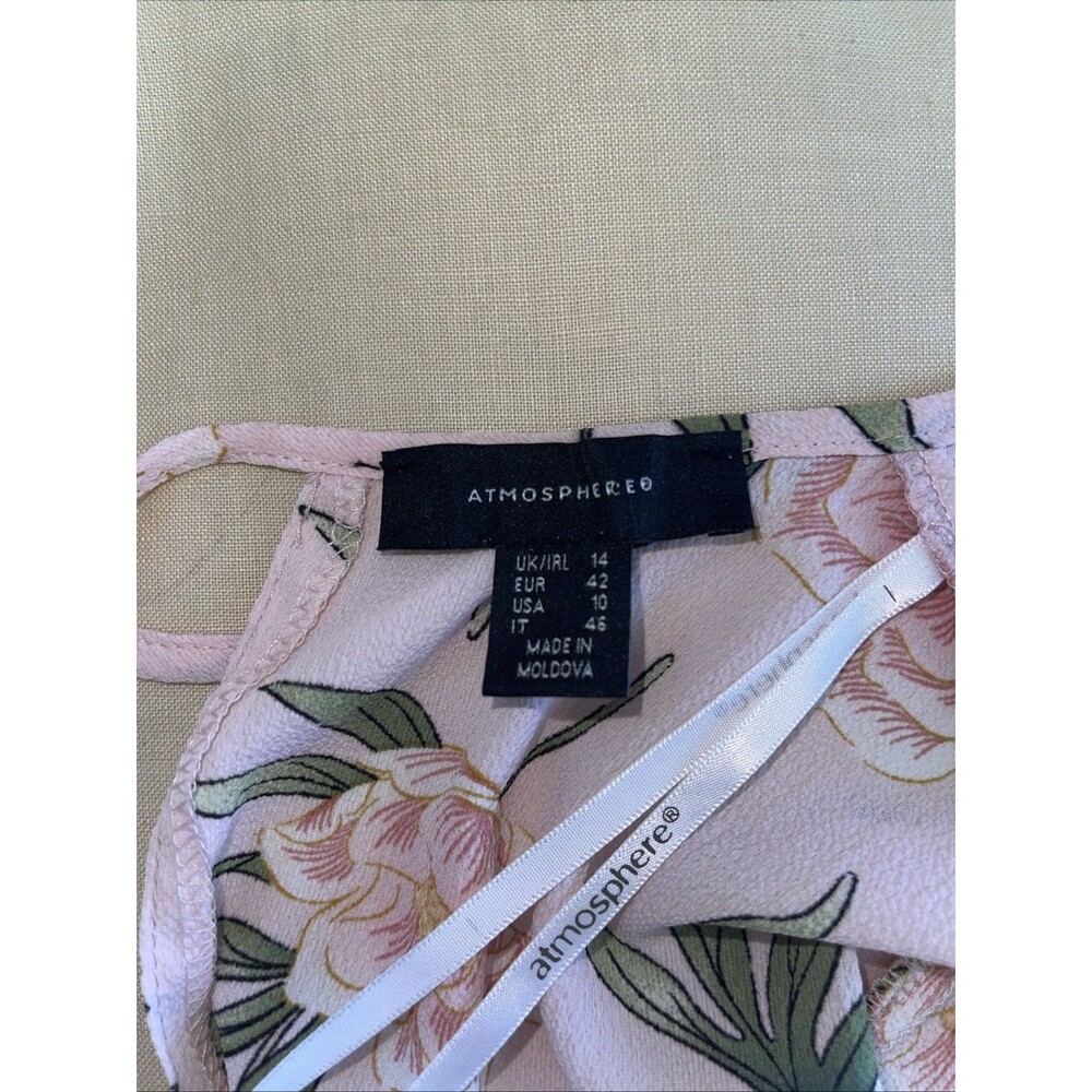 Atmosphere Pink Floral Dress Summer Ruffle Short Sleeves Sz 10 - Picture 7 of 12